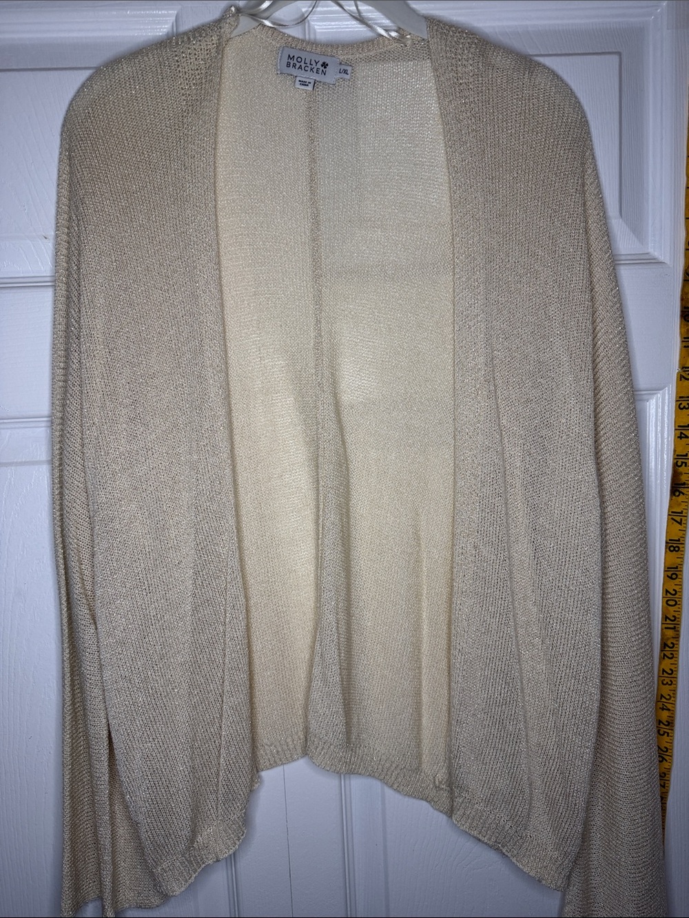 Molly Bracken Beige/Cream/Gold Open-Front Knit Cardigan